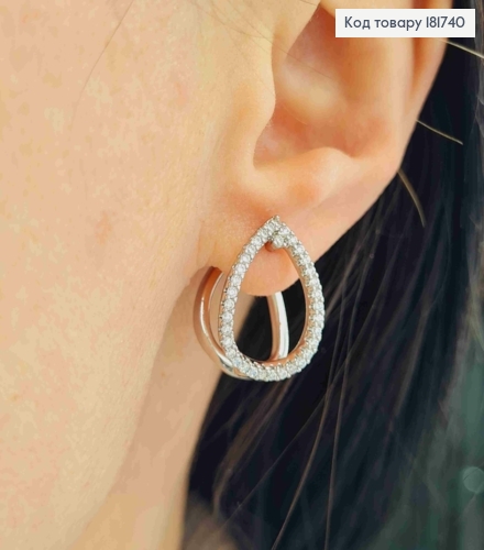 Серьги родованные "Капелька" украшены Блестящими камешками, 1,9см, английская застежка, Xuping 181740 фото 1