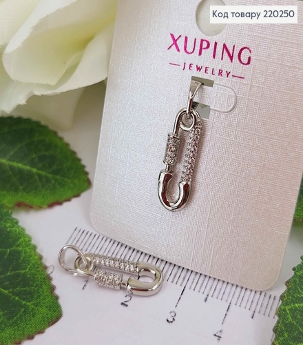 Кулон родованный, "Шпилька" с камнями, 2 см, Xuping 18K 220250 фото 1