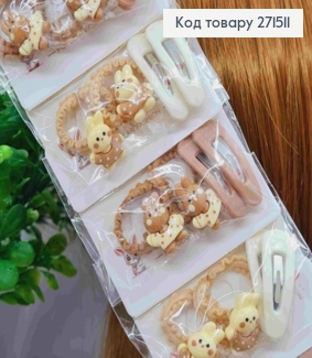 Набір заколка тік-так + резинка (10шт), "Хелоу Кітті", Пастельні кольори, заколка 4,5см, резинка 3см 271511 фото