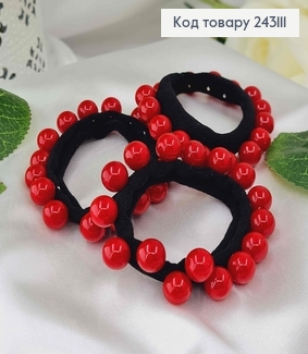 Резинка 7,5см  з пришитими  бусинками ЧЕРВОНОГО  кольору 243111 фото