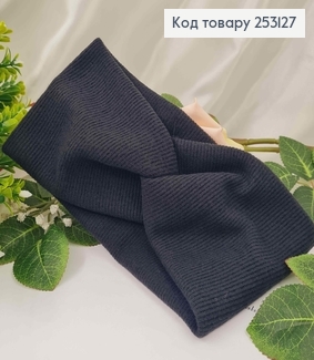 Повязка ангора рубчик, черного цвета, 21*10,5см, ручная работа. 275032 фото