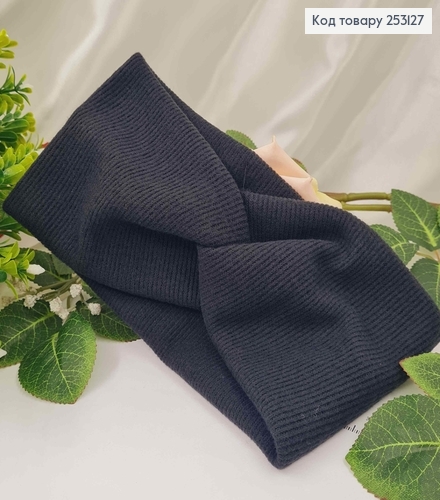 Повязка ангора рубчик, черного цвета, 21*10,5см, ручная работа. 275032 фото 1