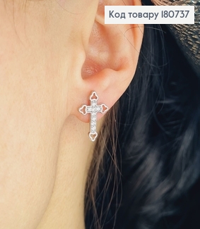 Сережки родированые гвоздики Хресты в камнях, 1,5*1см, Xuping 180737 фото