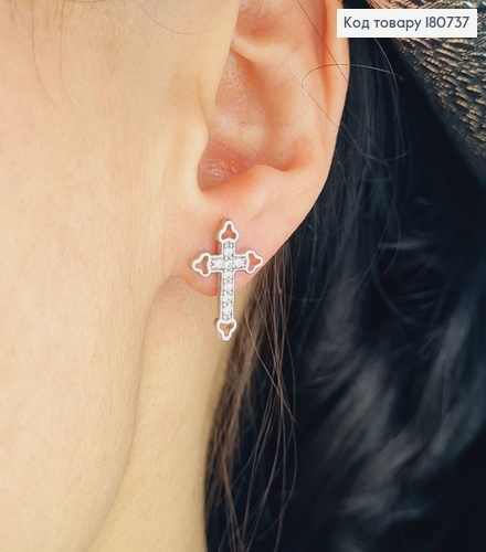 Сережки родированые гвоздики Хресты в камнях, 1,5*1см, Xuping 180737 фото 1