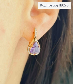 Серьги "Магические" с Фиолетовым камнем, длина 1,6см, английская застежка, Xuping 18K 119276 фото