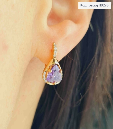 Серьги "Магические" с Фиолетовым камнем, длина 1,6см, английская застежка, Xuping 18K 119276 фото 1