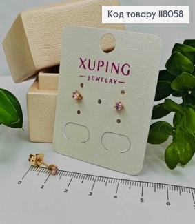 Серьги гвоздики с блестящим камнем Розового цвета, 3мм, Xuping 18K 118058 фото