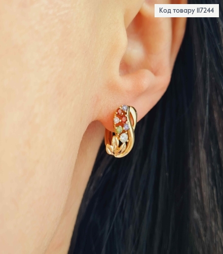 Серьги Бесконечность с веточкой из темных камешков, высота 1,5см, английская застежка XUPING 18K 117244 фото 2