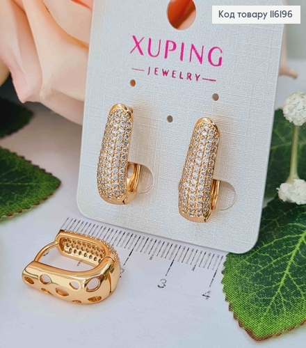 Сережки кільця, продовгувані в камінцях, ширина 6мм, діаметр 1см, Xuping 18K 116196 фото 1