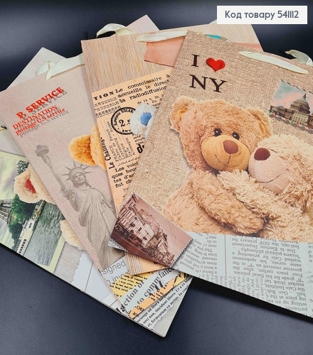 Пакет бумажный, "Мишка - Путешественник" в ассорт. 31*42*12см 541112 фото 2