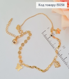 Браслет на ногу  листочки, метелики 24+4см Xuping 18К 150511 фото