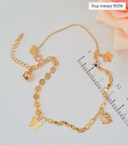 Браслет на ногу  листочки, метелики 24+4см Xuping 18К 150511 фото 1
