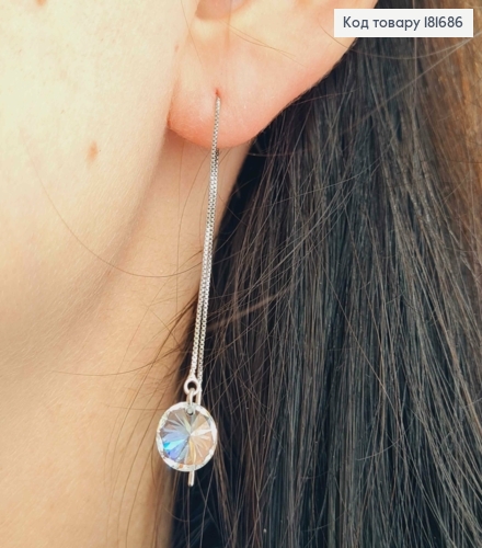 Серьги родованные гвоздики-протяжки, Блестящий камень (8мм), длина 9,2см, Xuping 181686 фото 1