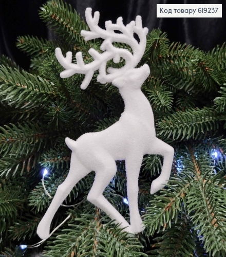 Новорічна фігура ОЛЕНЬ, бархат, колір БІЛИЙ, 15,5см, Україна 619237 фото 1