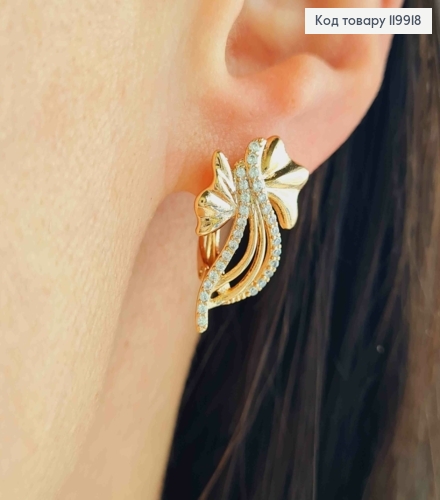 Сережки "Бантики" прикрашені Блискучим камінням, 2,1см, англійська застібка, Xuping 18К 119918 фото 1