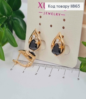 Серьги "СОФИ" с черным камнем, 1,5см, англ. заст., Xuping 18K 118165 фото