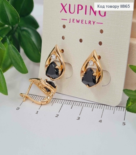 Серьги "СОФИ" с черным камнем, 1,5см, англ. заст., Xuping 18K 118165 фото 1