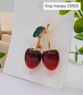 Брошь металл "Вишенки-Черешеньки" украшена камешками, 4*3см, Золотого цвета. 235521 фото