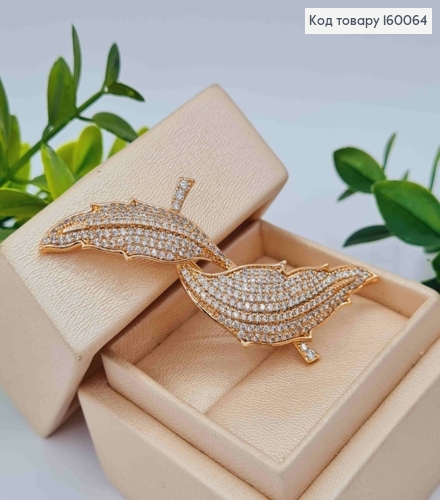 Брошка "Листя" прикрашена Блискучими камінцями, 6,2см, Xuping 18к 160064 фото 2