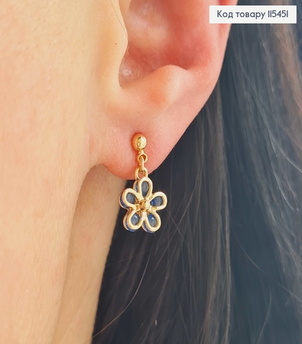 Сережки гвоздики, з підвіскою  квіточкою та синіми камінцями, 1,2см Xuping 18K 115451 фото 1