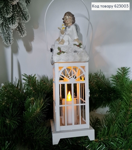 Фонарик новогодний с фигуркой 38 см на батарейках белый 623003 фото 1