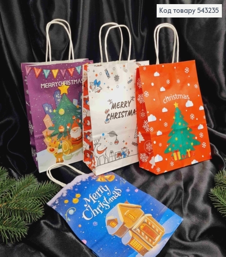 Пакет крафтовый Новогодний "Merry Christmas" в ассортименте, 22*16*8см 543235 фото 1