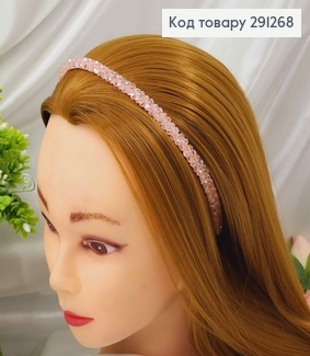 Обруч метал, плетений склярусом в "Квіточки", РОЖЕВИЙ колір, шириною 0,8см. 291268 фото