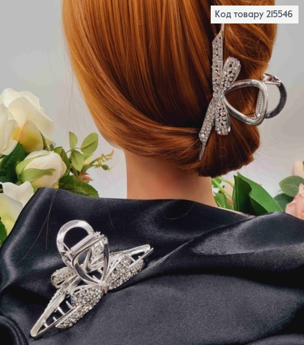 Краб металл БАНТИК серебряного цвета в камнях, длина 11,2см 215546 фото 1