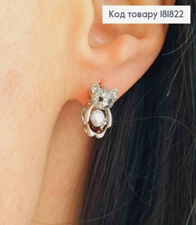 Серьги родованные "Медвежата" с подвижными камешками, 1,4см. англ. зам., Xuping 181822 фото