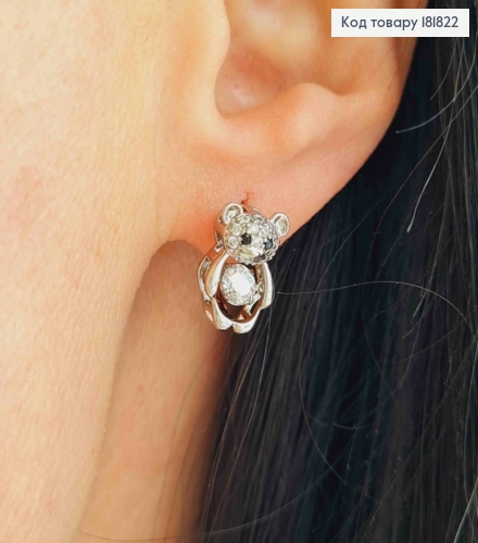 Серьги родованные "Медвежата" с подвижными камешками, 1,4см. англ. зам., Xuping 181822 фото 1