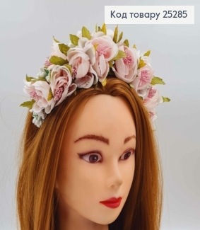 Обруч - віночок  розкішний, ТРОЯНДИ , колір - ніжно РОЖЕВИЙ, основа - метал, ручна робота, Україна 287033 фото