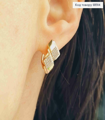 Серьги "Фигурные" с Блестящими камешками, 1,6см, английская застежка, Xuping 18K 118914 фото 2