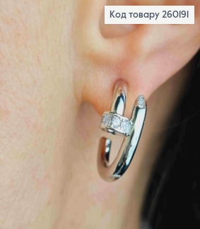 Сережки гвіздки срібноного кольору, КАРТЬЄ з Блискучими камінцям, 2см, Stainless Steel 260191 фото
