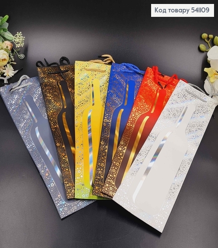 Пакет бумажный "Бутылка со звездочками" 38*11*11см в ассорт. 541109 фото 1