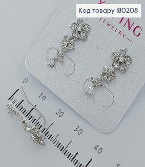 Серьги   кафи   с камнями  родированное  медицинское золото Xuping 180208 фото