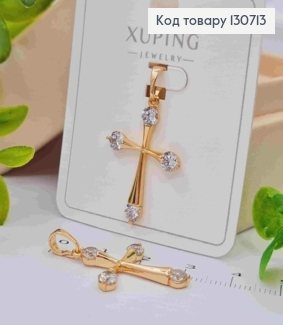 Крестик украшен Блестящими камешками по краям, размер 2,6*1,3см, Xuping 18K 130713 фото