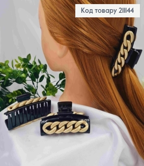 Краб пластик глянцевый, прямоугольный с цепочкой золотого цвета, 8см, черного цвета. 211144 фото