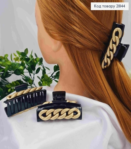 Краб пластик глянцевый, прямоугольный с цепочкой золотого цвета, 8см, черного цвета. 211144 фото 1