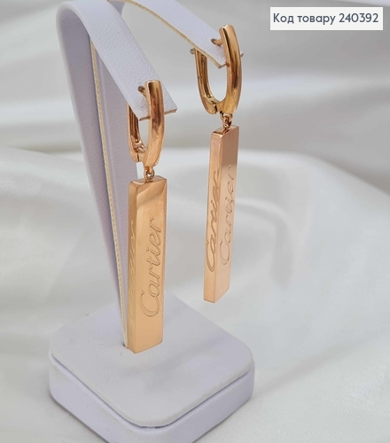 Серьги золотого цвета, с подвеской "Картье", 3,5см, англ. сталь Stainless Steel 240392 фото 1