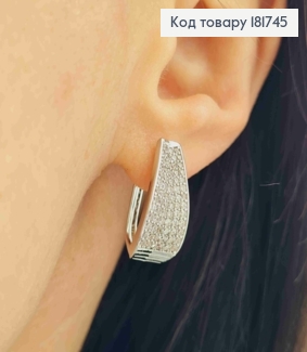 Серьги родованные Овальные украшены Блестящими камешками, 2см, англ. застежка, Xuping 181745 фото