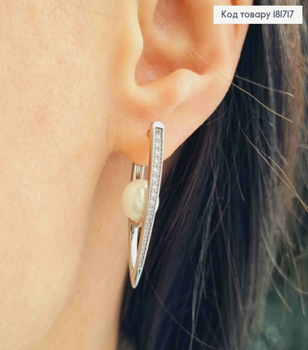 Серьги стрелы украшены камнями с жемчужиной в середине, 3,1см, англ. застежка, Xuping 181717 фото 2