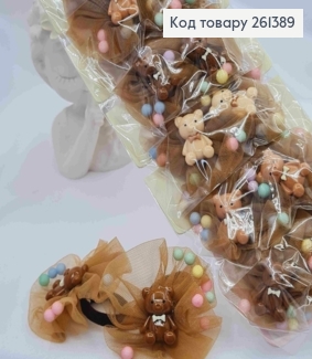 Набор резинок (20шт) "Медвежата" с Бусинами и Бантиком, Пастельные цвета, резинка 2,5см, бант 5см 261389 фото