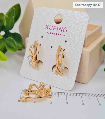 Серьги "Грация" с яркими камешками, длина 1,9см, английская застежка, XUPING 18K 118447 фото 2