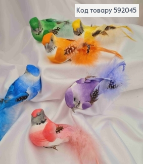 Флористична заколка, Пташечка яскравих кольорів з довгим хвостом та пір'ям, 16см, в асорт. 592045 фото