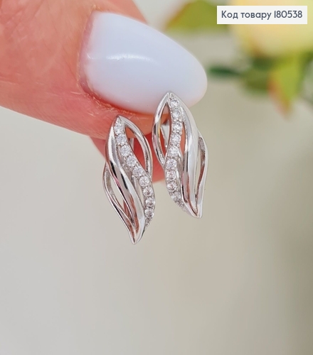 Серьги родированые Волны, английская застежка 1,6*0,6см Xuping 180538 фото 3