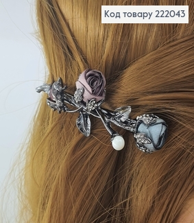 Заколка автомат металл с розой атласной 222043 фото