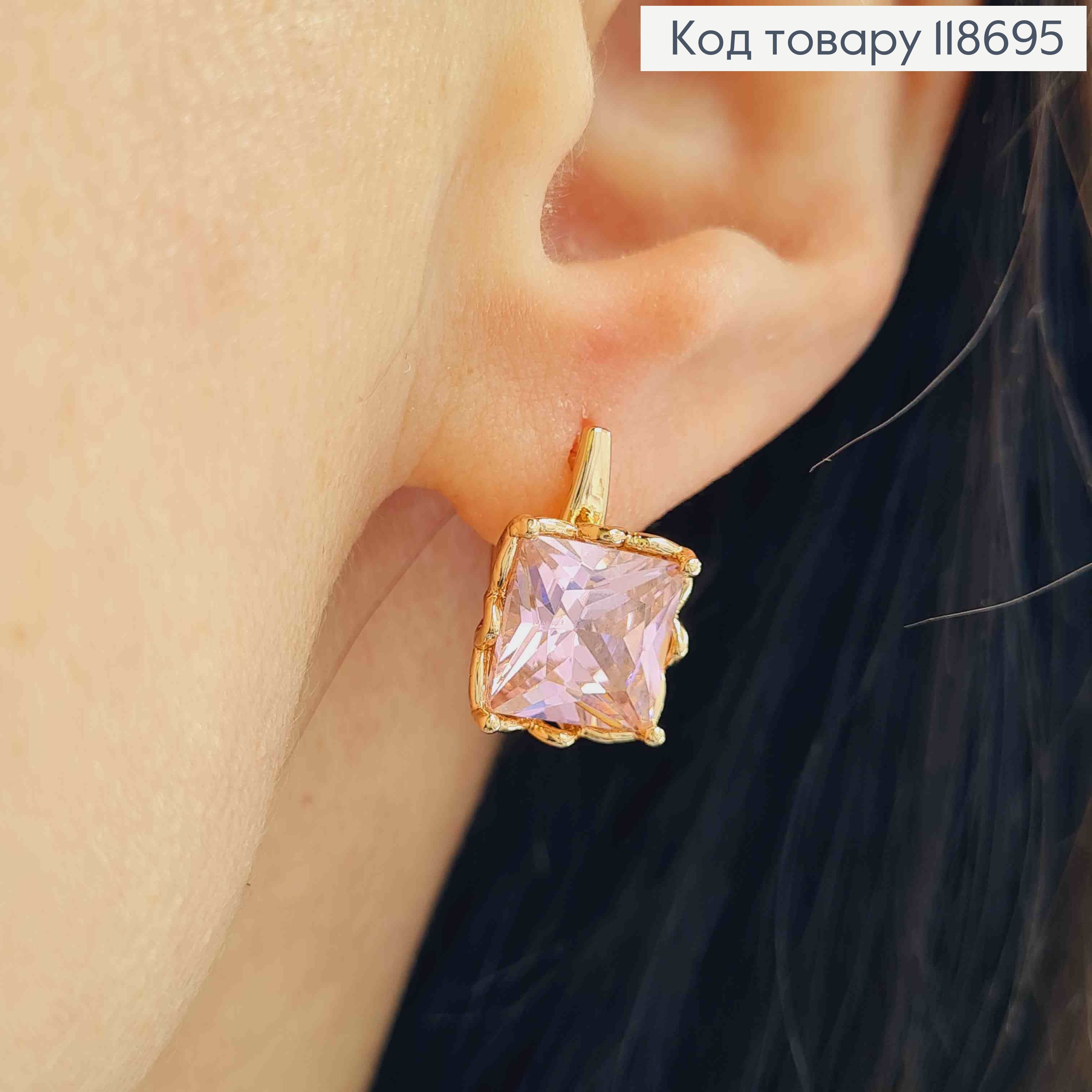 Серьги "Джели" с Розовым камнем, 1,5см, английская застежка, Xuping 18К 118695 фото 3