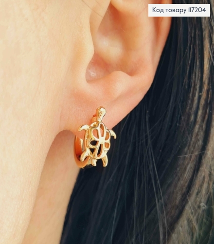 Серьги кольца (1,3см) ЧЕРПАШКА (1,4*1,1см) с резьбой, Xuping 18K 117204 фото 2