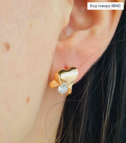 Серьги кольца "Двойное Сердце" с ярким камешком, диаметр 1,1см, XUPING 18K 118140 фото 2