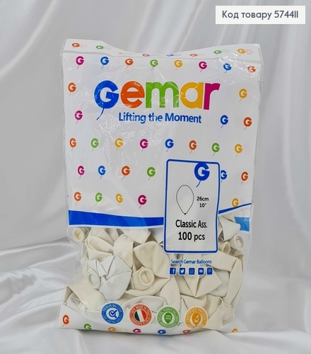 Воздушный шар латексный 10' Gemar Молочный Матовый (26см), 100шт/уп 574411 фото 1